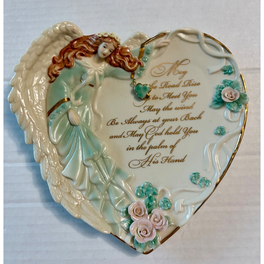 Bradford Exchange Emerald Embrace Irish Blessing Angel Heart Plate 2002 A3040
